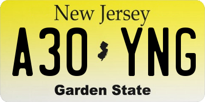 NJ license plate A30YNG