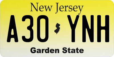 NJ license plate A30YNH
