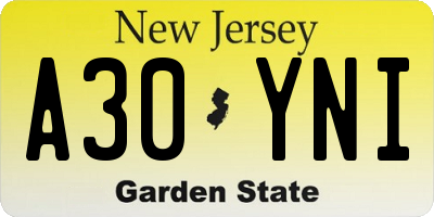NJ license plate A30YNI