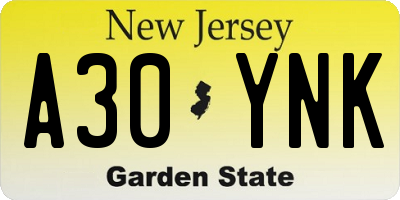 NJ license plate A30YNK