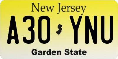 NJ license plate A30YNU