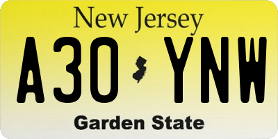 NJ license plate A30YNW