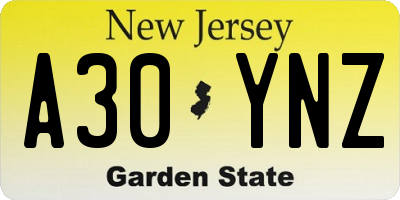 NJ license plate A30YNZ