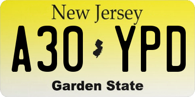 NJ license plate A30YPD