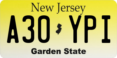NJ license plate A30YPI