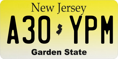 NJ license plate A30YPM