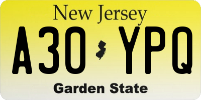 NJ license plate A30YPQ