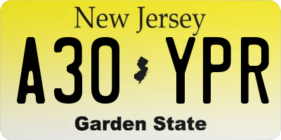 NJ license plate A30YPR