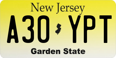 NJ license plate A30YPT
