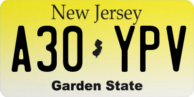 NJ license plate A30YPV