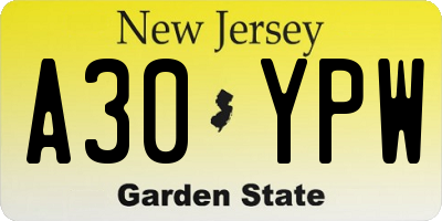 NJ license plate A30YPW