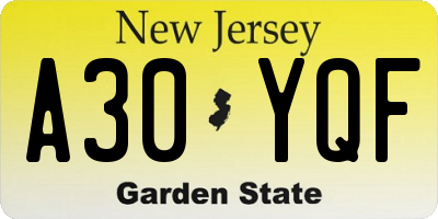 NJ license plate A30YQF