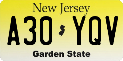 NJ license plate A30YQV