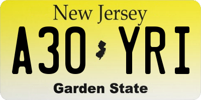NJ license plate A30YRI