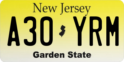 NJ license plate A30YRM