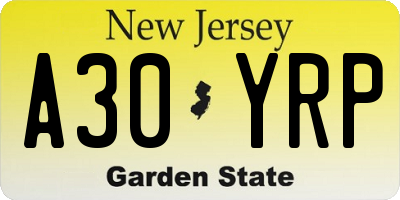 NJ license plate A30YRP
