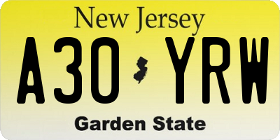 NJ license plate A30YRW