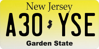 NJ license plate A30YSE