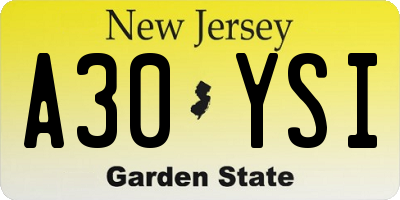 NJ license plate A30YSI