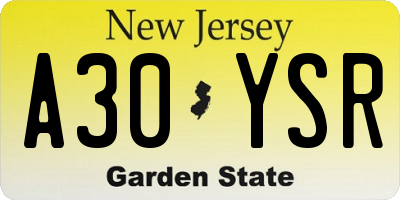 NJ license plate A30YSR