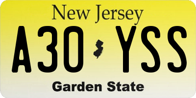 NJ license plate A30YSS