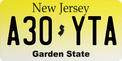 NJ license plate A30YTA
