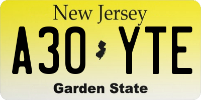 NJ license plate A30YTE