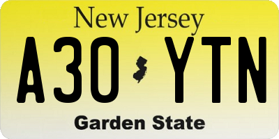 NJ license plate A30YTN