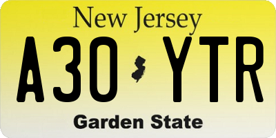 NJ license plate A30YTR