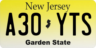 NJ license plate A30YTS