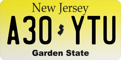 NJ license plate A30YTU