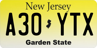 NJ license plate A30YTX
