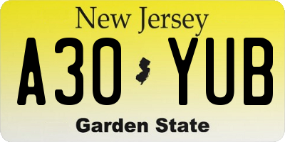 NJ license plate A30YUB