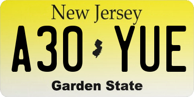NJ license plate A30YUE