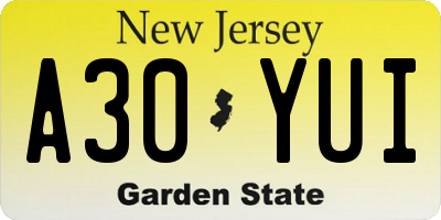NJ license plate A30YUI