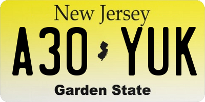 NJ license plate A30YUK