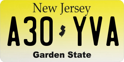 NJ license plate A30YVA