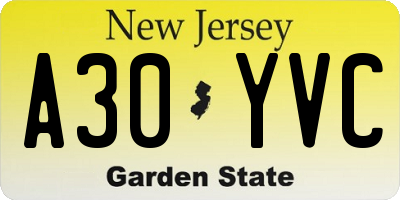 NJ license plate A30YVC