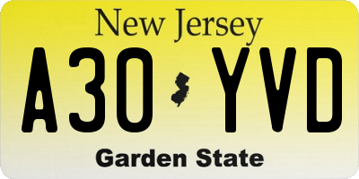 NJ license plate A30YVD