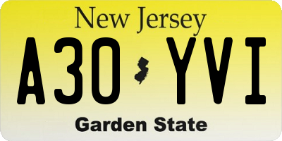 NJ license plate A30YVI