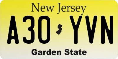 NJ license plate A30YVN