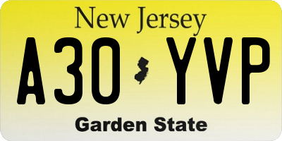 NJ license plate A30YVP