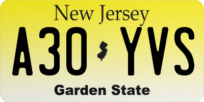 NJ license plate A30YVS