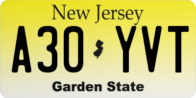 NJ license plate A30YVT