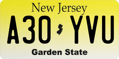 NJ license plate A30YVU