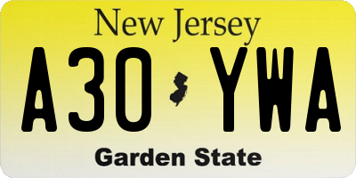 NJ license plate A30YWA