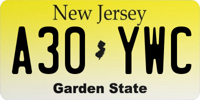NJ license plate A30YWC