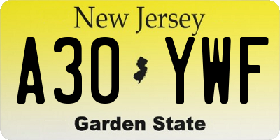 NJ license plate A30YWF