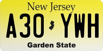 NJ license plate A30YWH