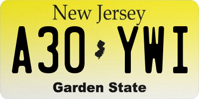 NJ license plate A30YWI